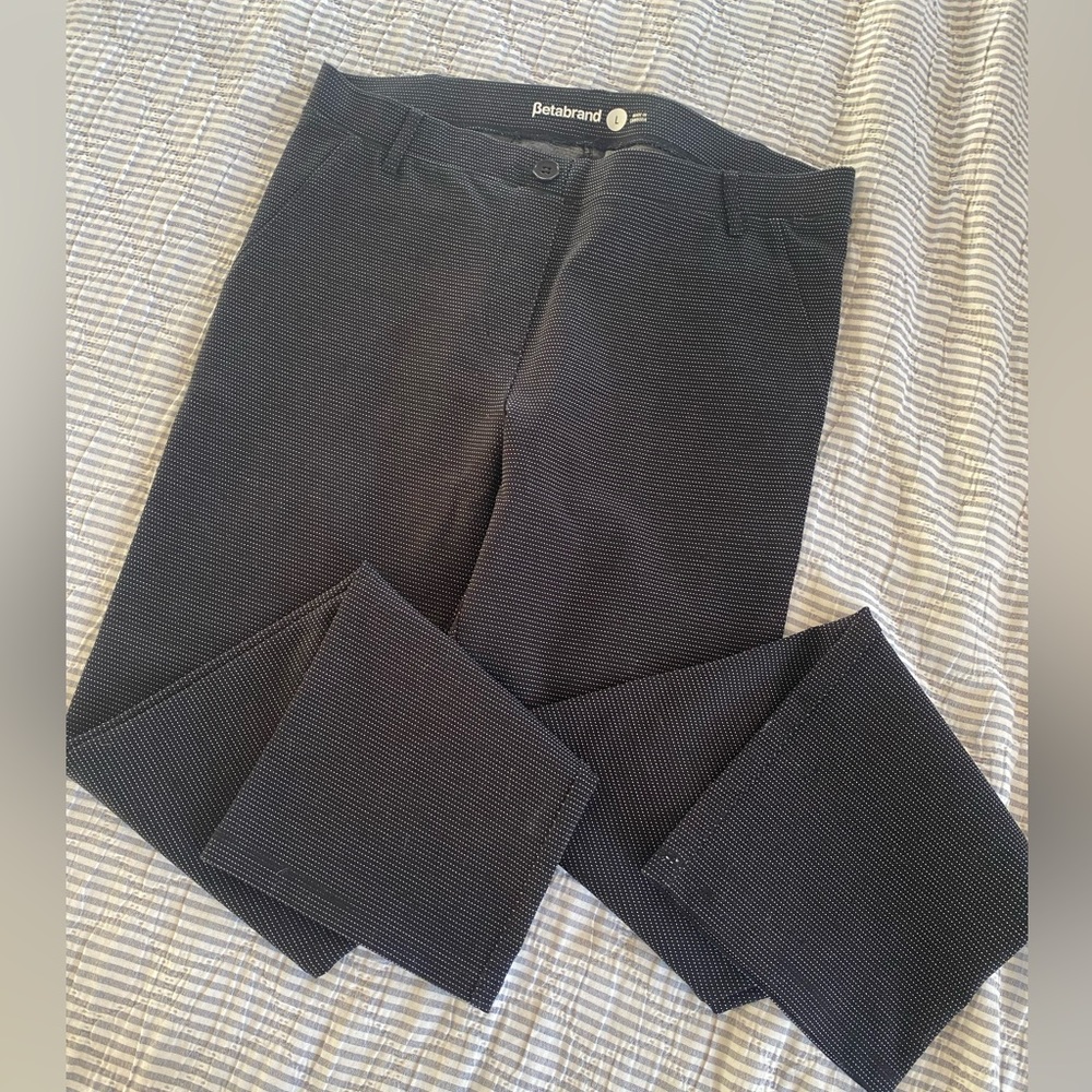 Betabrand Black with White Dots Yoga Dress Pants